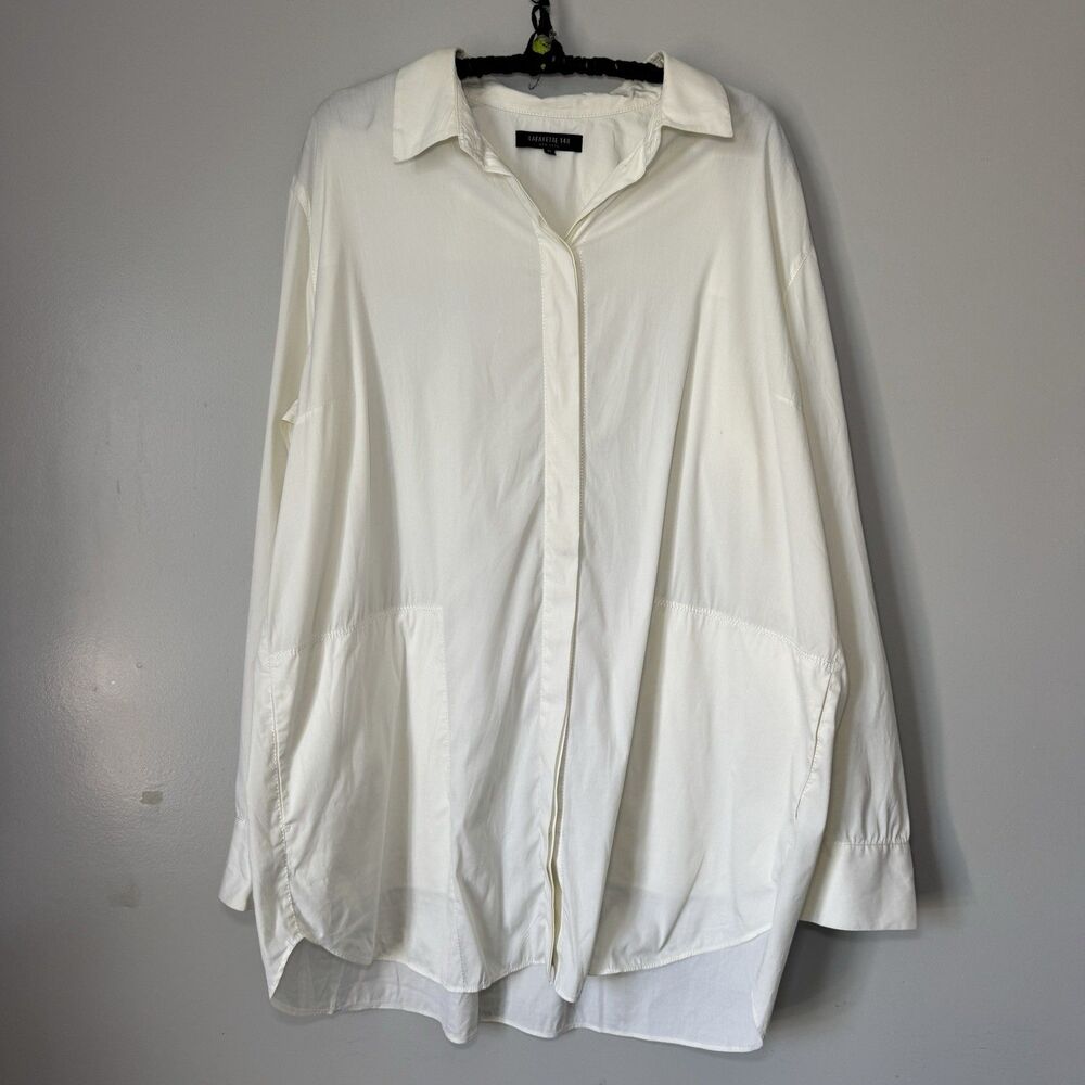 Chic Lafyette 148 100% Cotton White Button Up Top Panel Pocket Detail Sz XL